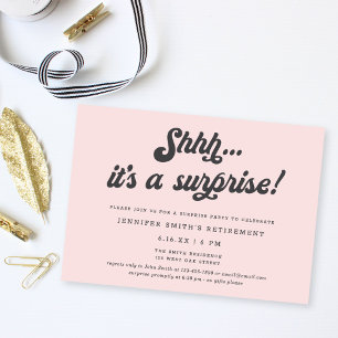 Invitación Fiesta de jubilación sorpresa con guión retro rosa