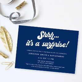 Invitación Fiesta de jubilación sorpresa con letra azul retro