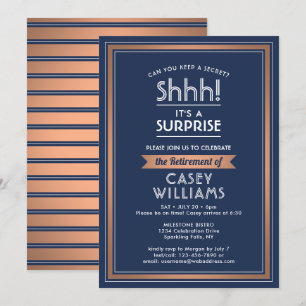 Invitación Fiesta de Jubilación Sorpresa Elegante Azul Marino