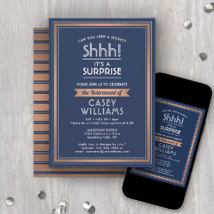 Invitación Fiesta de Jubilación Sorpresa Elegante Azul Marino