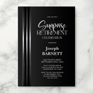 Invitación Fiesta de Jubilación Sorpresa Gris Oscuro con Raya