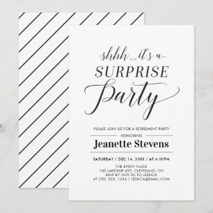 Invitación Fiesta de Jubilación Sorpresa Minimalista en Blanc