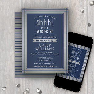 Invitación Fiesta de Jubilación Sorpresa ¡Shhh! Elegante Azul