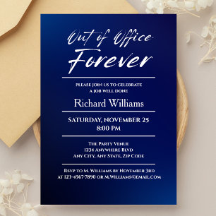 Invitación Fiesta de Jubilación Temática de Azul Moderno fuer