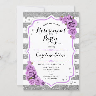 Invitación Fiesta de jubilación - Tiras blancas color morado
