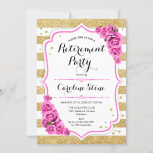 Invitación Fiesta de Jubilación - Tiras blancas de oro Roses