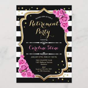 Invitación Fiesta de Jubilación - Tiras blancas negras rosas