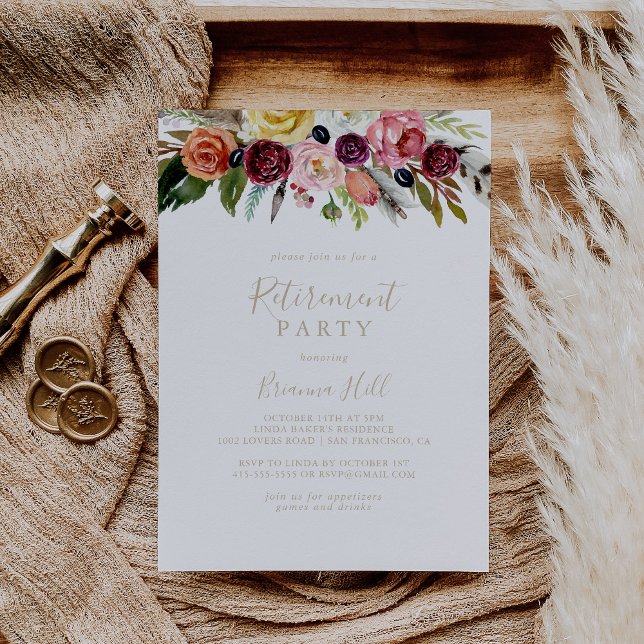 Invitación Fiesta de Jubilación Tropical Boho de la Pluma de  (Subido por el creador)