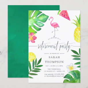 Invitación Fiesta de jubilación tropical exótica Flamingo Ros