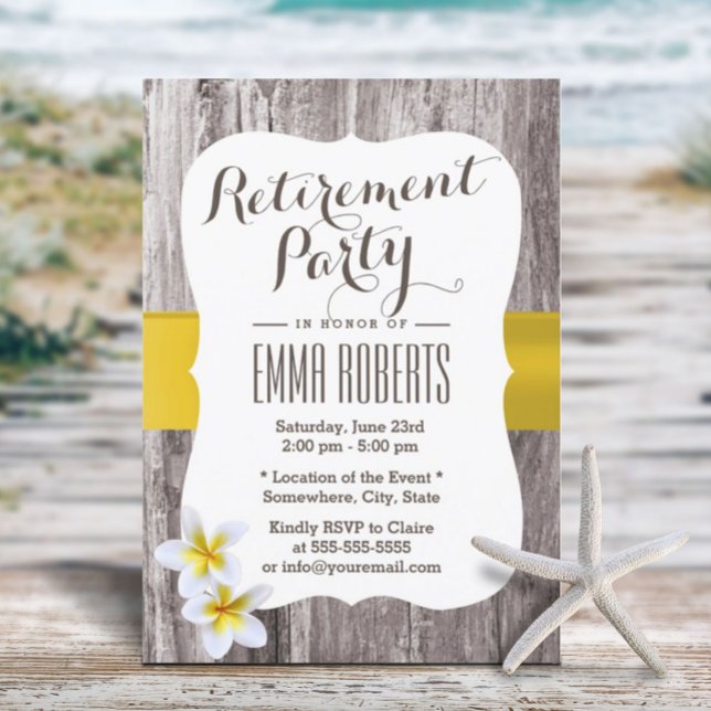 Invitación Fiesta de Jubilación Tropical Frangipani Rústica d (Subido por el creador)