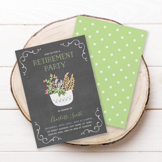 Invitación Fiesta de Jubilación Verde de Flor Pot (Subido por el creador)