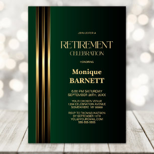 Invitación Fiesta de Jubilación Verde Negro con Rayas Doradas