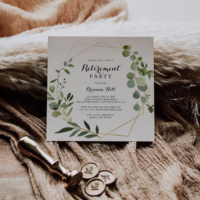 Invitación Fiesta de Jubilación Verde Tropical de Oro Geométr (Subido por el creador)