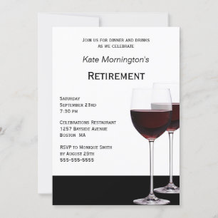 Invitación Fiesta de Jubilación Vino Rojo Blanco y Negro Mode