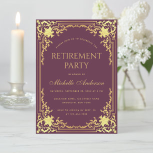 Invitación Fiesta de Jubilación Vintage Color del vino Faux R