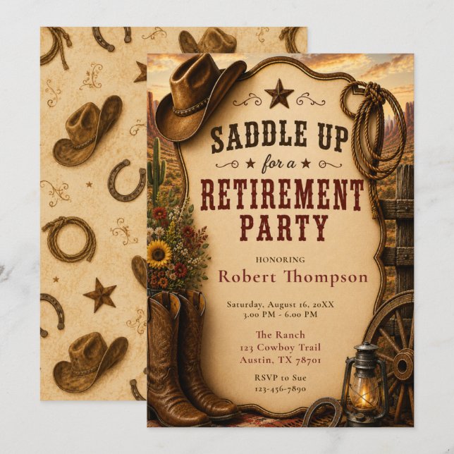 Invitación Fiesta de Jubilación Western (Anverso / Reverso)