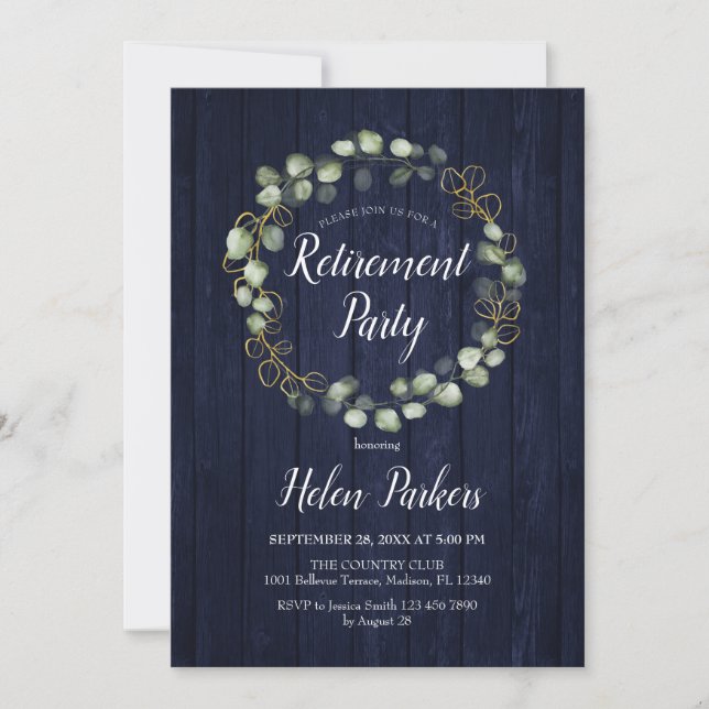 Invitación Fiesta de Jubilación - Wreath de eucalipto azul de (Anverso)