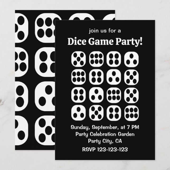 Invitación Fiesta de Juego de Dados (Anverso / Reverso)