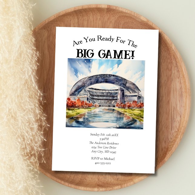 Invitación Fiesta de juego grande del Día del Fútbol (Football game, Superbowl Big Game Day invitation)