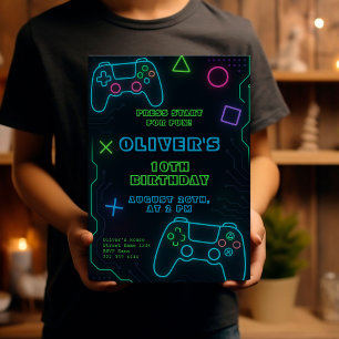 Invitación Fiesta de juegos de brillo - Juego de video Neon C