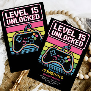 Invitación Fiesta de juegos para subir de nivel para chicos