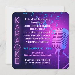 Invitación Fiesta de Karaoke con Luces de Neón y Micrófono