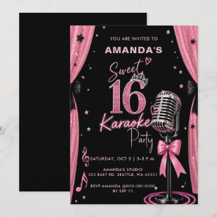 Invitación Fiesta de Karaoke Cumpleaños Glam Pink Sweet 16