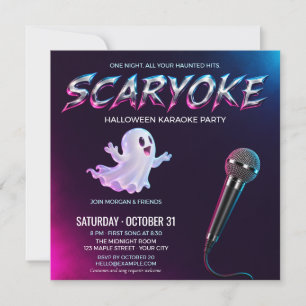 Invitación Fiesta de Karaoke de Halloween de Fantasma de Neón