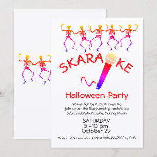 Invitación Fiesta de Karaoke de Halloween Esqueletos Bailarin