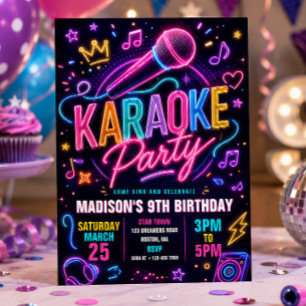 Invitación Fiesta de Karaoke de Neon Cumpleaños