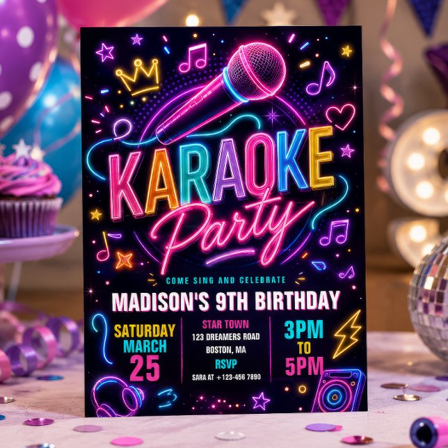 Invitación Fiesta de Karaoke de Neon Cumpleaños (Subido por el creador)