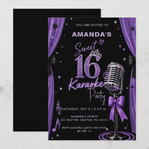 Invitación Fiesta de Karaoke Glam Purple Cumpleaños Sweet 16