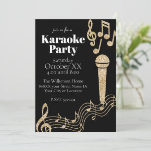 Invitación Fiesta de Karaoke Notas Musicales de Purpurina Dor