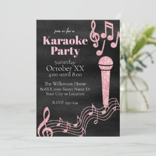 Invitación Fiesta de Karaoke Notas Musicales de Purpurina Ros