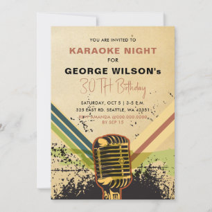 Invitación Fiesta de Karaoke para adultos con micrófono retro