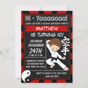 Invitación Fiesta de Karate Chico de Pelo Castaño Cumpleaños
