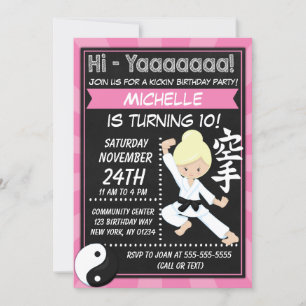 Invitación Fiesta de Karate para Niños Cumpleaños Chica Cabel