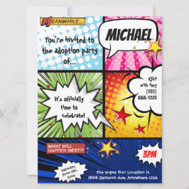 Invitación Fiesta de la adopción del cómic del superhéroe