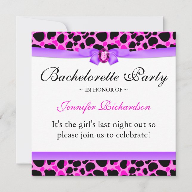 Invitación Fiesta de la Bachelette Diva el leopardo rosa funk (Anverso)