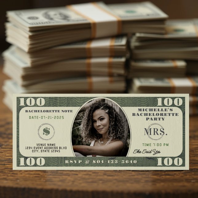 Invitación Fiesta de la Bachelorette (100 Dollar Bill Bachelorette Party Invitation
)