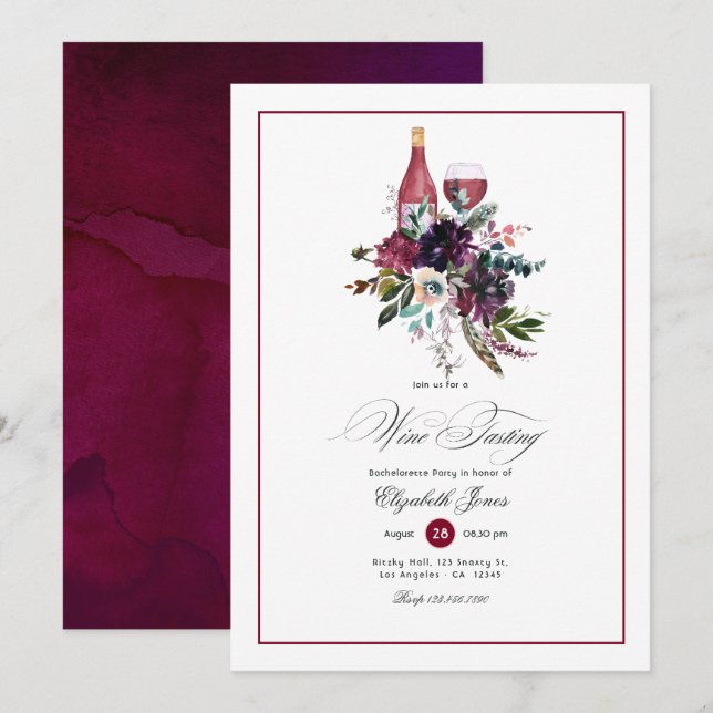 Invitación Fiesta de la Bachelorette con la temática del vino (Anverso / Reverso)