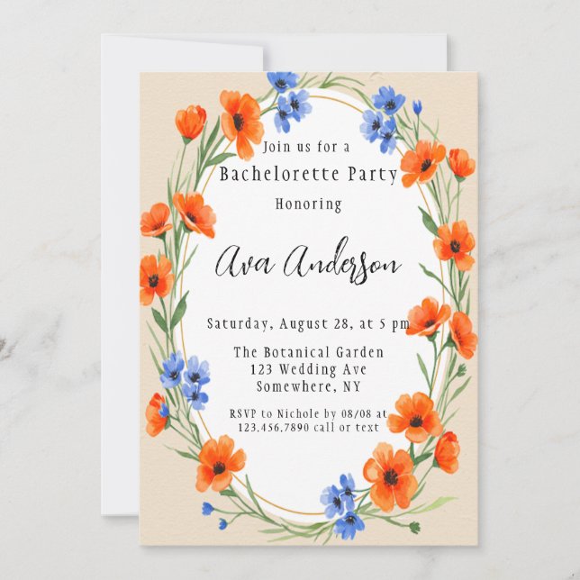 Invitación Fiesta de la Bachelorette de Flor Silvestre de Ver (Anverso)