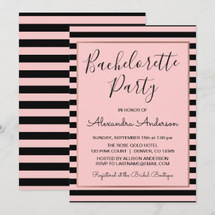 Invitación Fiesta de la Bachelorette de Oro Rosa y Banda Negr