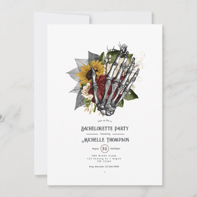 Invitación Fiesta de la Bachelorette Gótica floral Rustica de (Anverso)