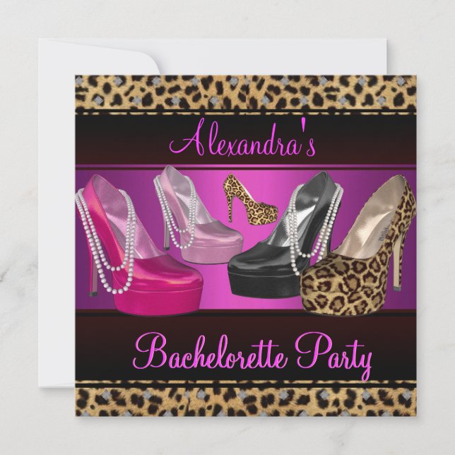 Invitación Fiesta de la Bachelorette Hi Heel Shoes rosa brill (Anverso)