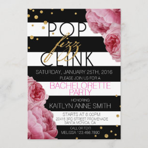 Invitación Fiesta de la Bachelorette para Rosas de stripe y P