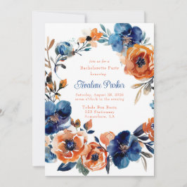 Invitación Fiesta de la bachillerato floral azul y Naranja