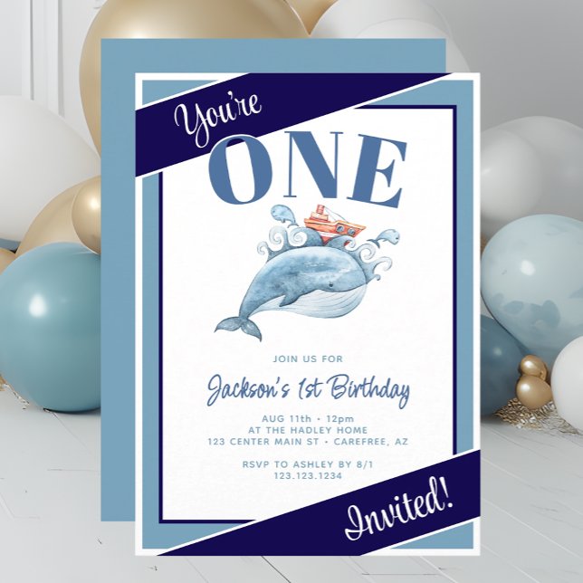 Invitación Fiesta de la ballena azul de primer cumpleaños (Subido por el creador)