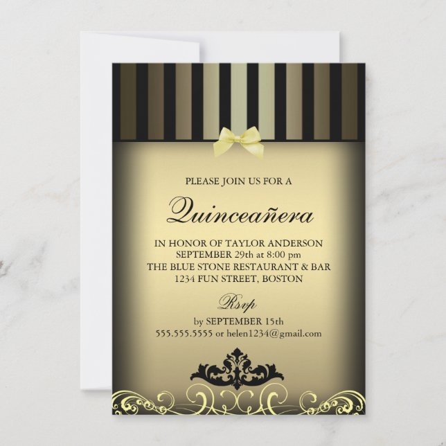 Invitación Fiesta de la banda elegante de oro Quin (Anverso)