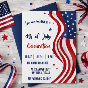 Invitación Fiesta de la bandera americana roja, blanca y azul